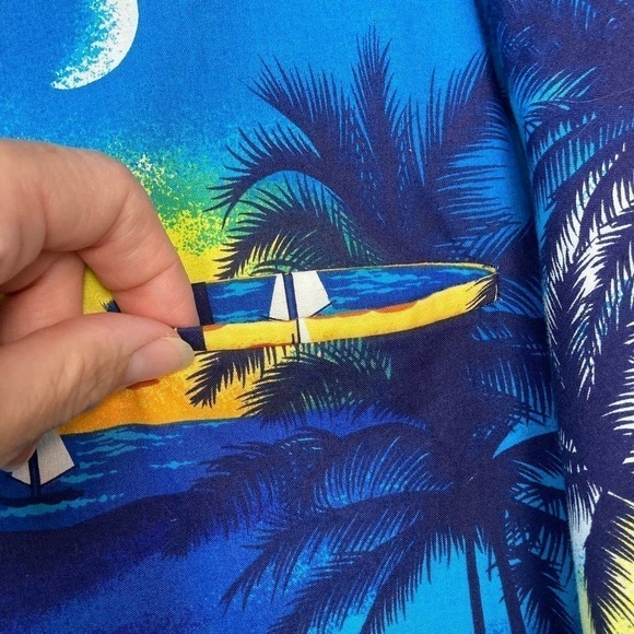 𝅺vintage Shoreline Hawaii Blue Beach Sunset Cotton Button Up Shirt Men's Size XL - Picture 5 of 12